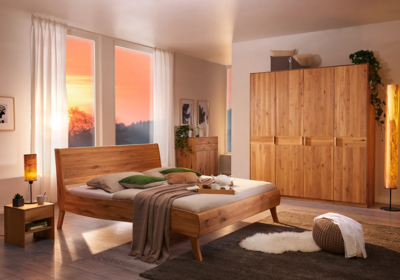 Holzschmiede Bett Bolero, Kleiderschrank 4türig Jaso in Wildeiche mit Querriegeltüren
