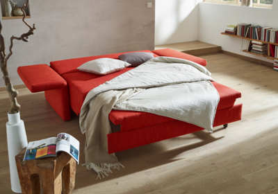 Wolkenweich Cassino, Schlafsofa in rot, Längsschläfer, Naturschlafsofa,