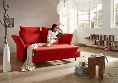 Wolkenweich Cassino, Schlafsofa in rot, Längsschläfer, Naturschlafsofa, Relaxfunktion